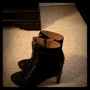 Black suede lace up boots;
